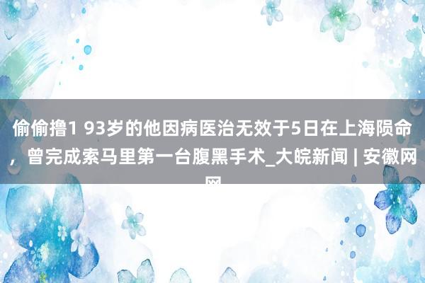 偷偷撸1 93岁的他因病医治无效于5日在上海陨命，曾完成索马里第一台腹黑手术_大皖新闻 | 安徽网