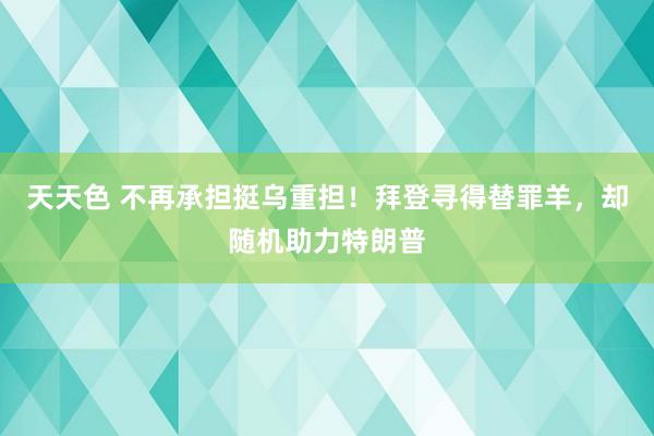 天天色 不再承担挺乌重担！拜登寻得替罪羊，却随机助力特朗普